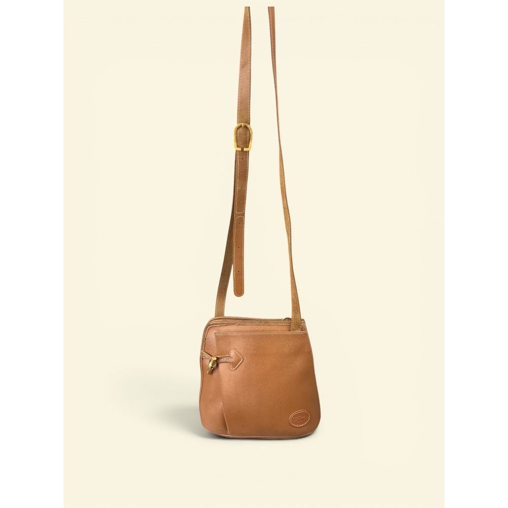 Longchamp RoseauCrossbody Bag Small Cognac Tan Vintage Bamboo Toggle Leather - Picture 4 of 14